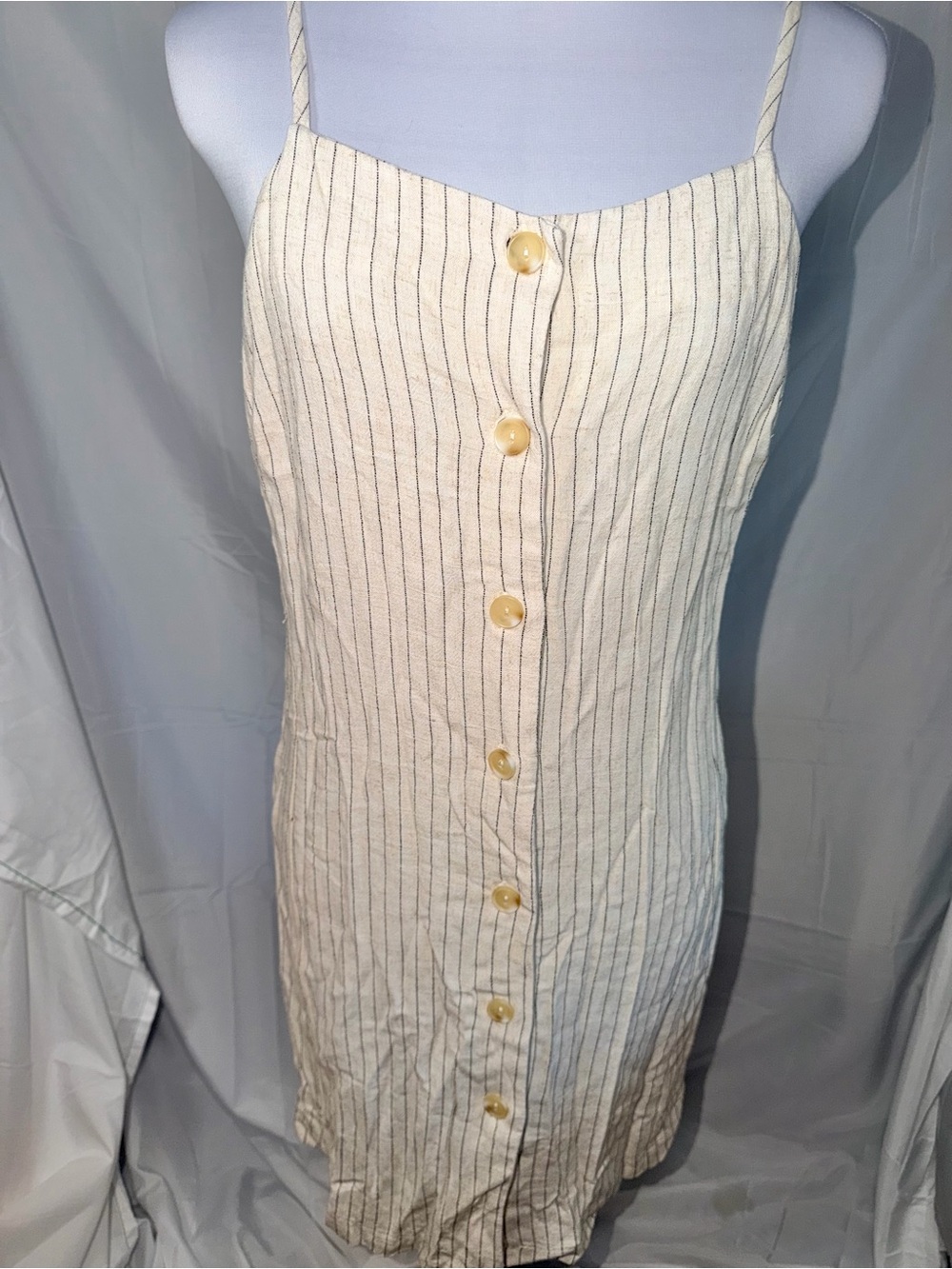 Monteau Linen Blend Striped Cream Button-Front Sundress